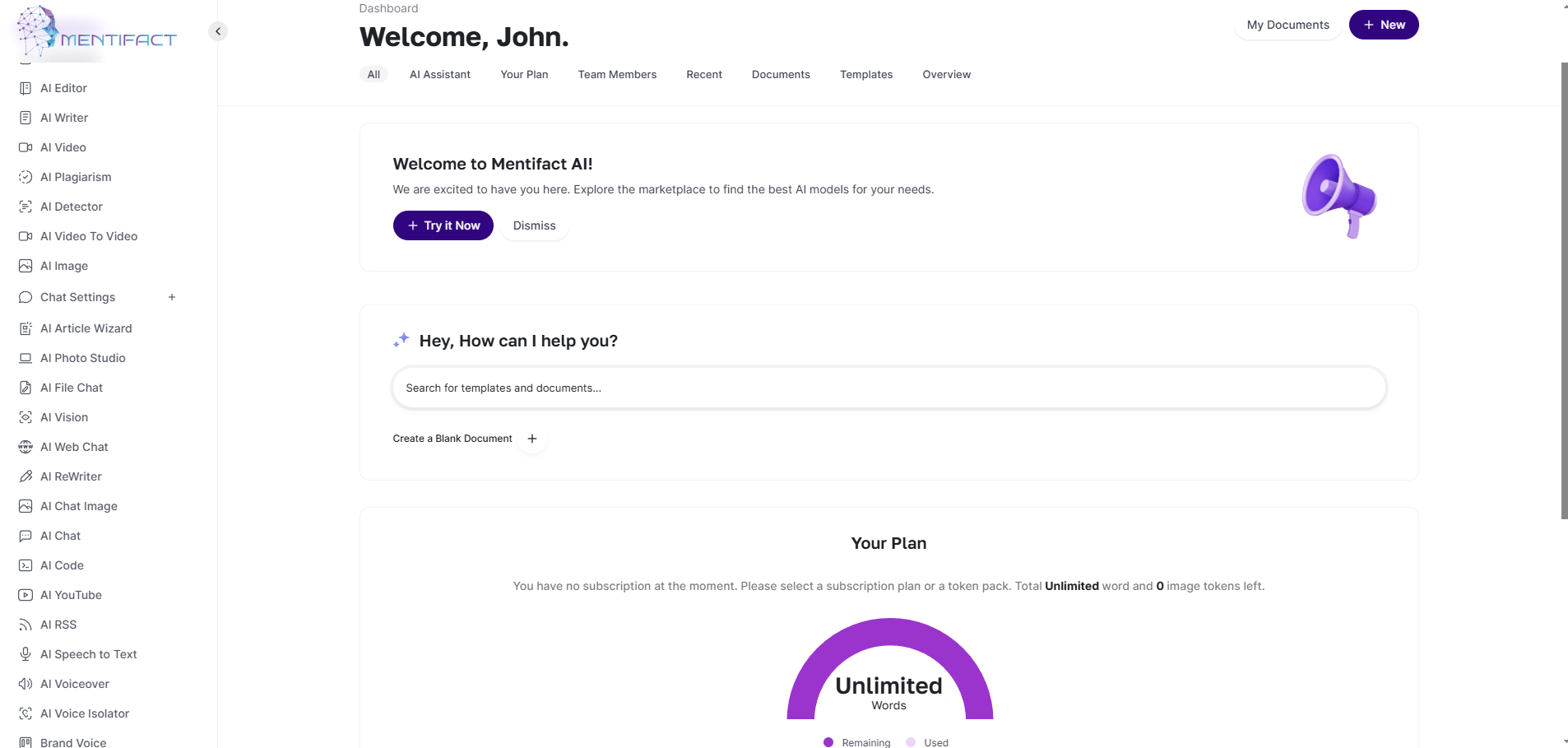 Image of Mentifact AI dashboard